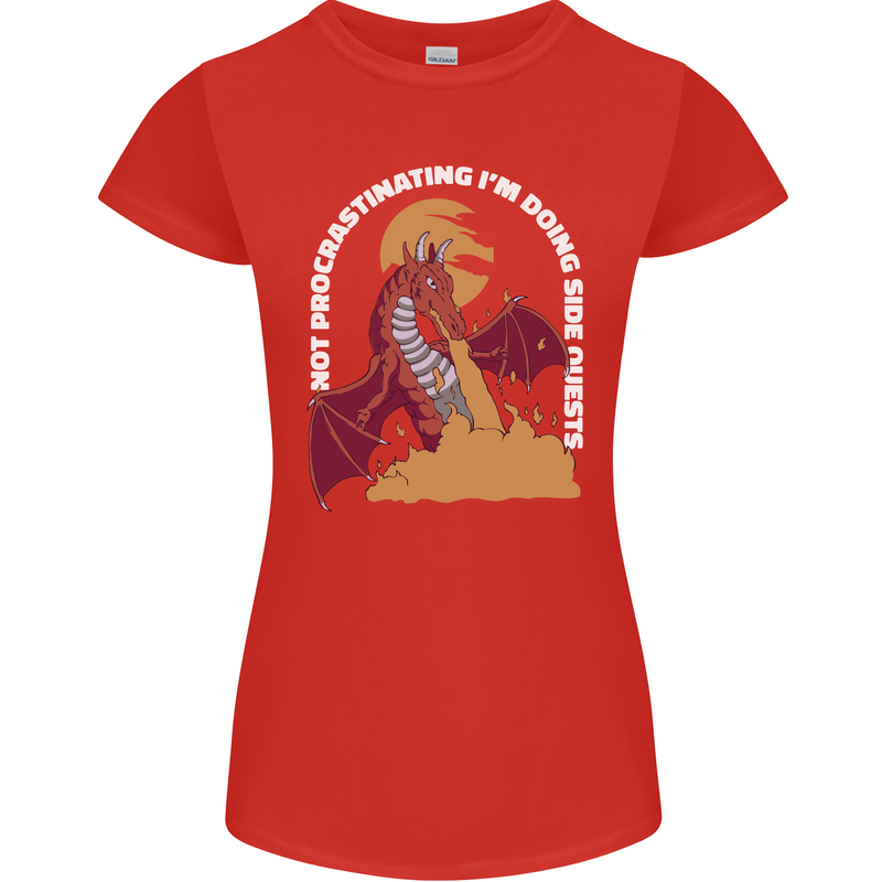 Side Quests Funny Role Playing Games RPG Womens Petite Cut T-Shirt Red