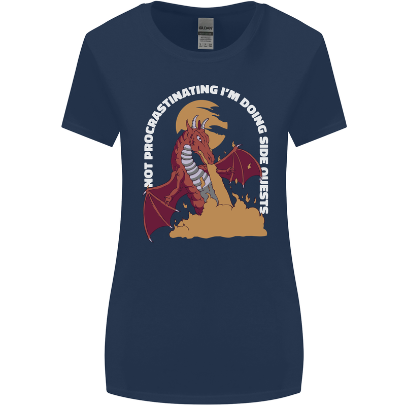 Side Quests Funny Role Playing Games RPG Womens Wider Cut T-Shirt Navy Blue