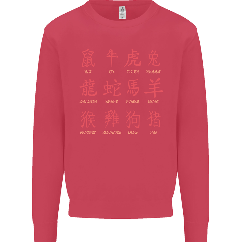 Signs of the Chinese Zodiac Shengxiao Mens Sweatshirt Jumper Heliconia