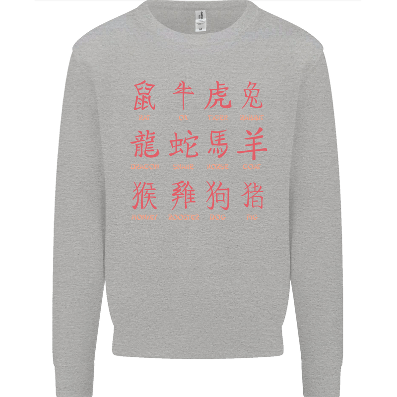 Signs of the Chinese Zodiac Shengxiao Mens Sweatshirt Jumper Sports Grey