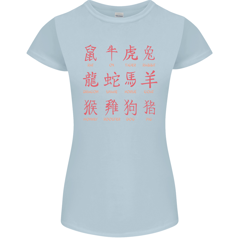 Signs of the Chinese Zodiac Shengxiao Womens Petite Cut T-Shirt Light Blue