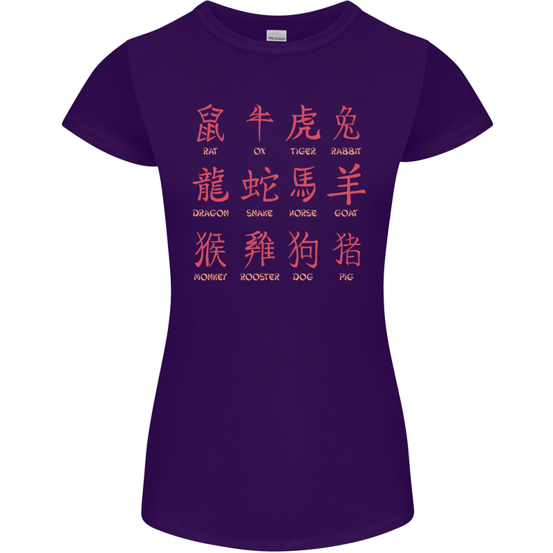 Signs of the Chinese Zodiac Shengxiao Womens Petite Cut T-Shirt Purple