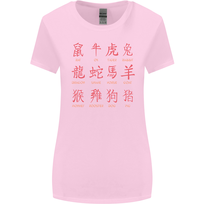 Signs of the Chinese Zodiac Shengxiao Womens Wider Cut T-Shirt Light Pink