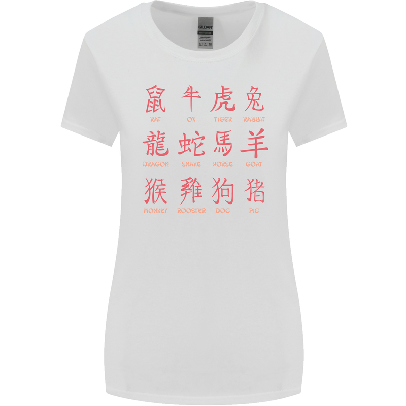 Signs of the Chinese Zodiac Shengxiao Womens Wider Cut T-Shirt White