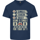 Single Dad Funny Fathers Day Offensive Rude Mens V-Neck Cotton T-Shirt Navy Blue