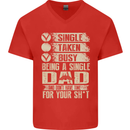 Single Dad Funny Fathers Day Offensive Rude Mens V-Neck Cotton T-Shirt Red