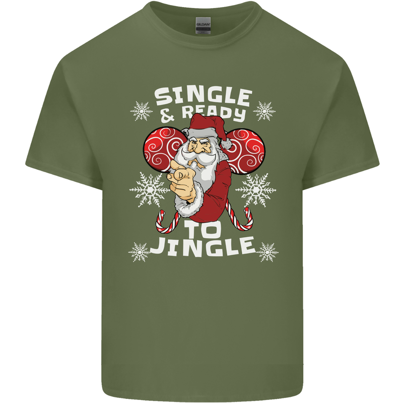 Single and Ready to Jingle Christmas Funny Mens Cotton T-Shirt Tee Top Military Green