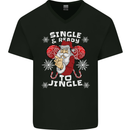 Single and Ready to Jingle Christmas Funny Mens V-Neck Cotton T-Shirt Black