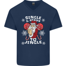 Single and Ready to Jingle Christmas Funny Mens V-Neck Cotton T-Shirt Navy Blue