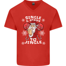 Single and Ready to Jingle Christmas Funny Mens V-Neck Cotton T-Shirt Red