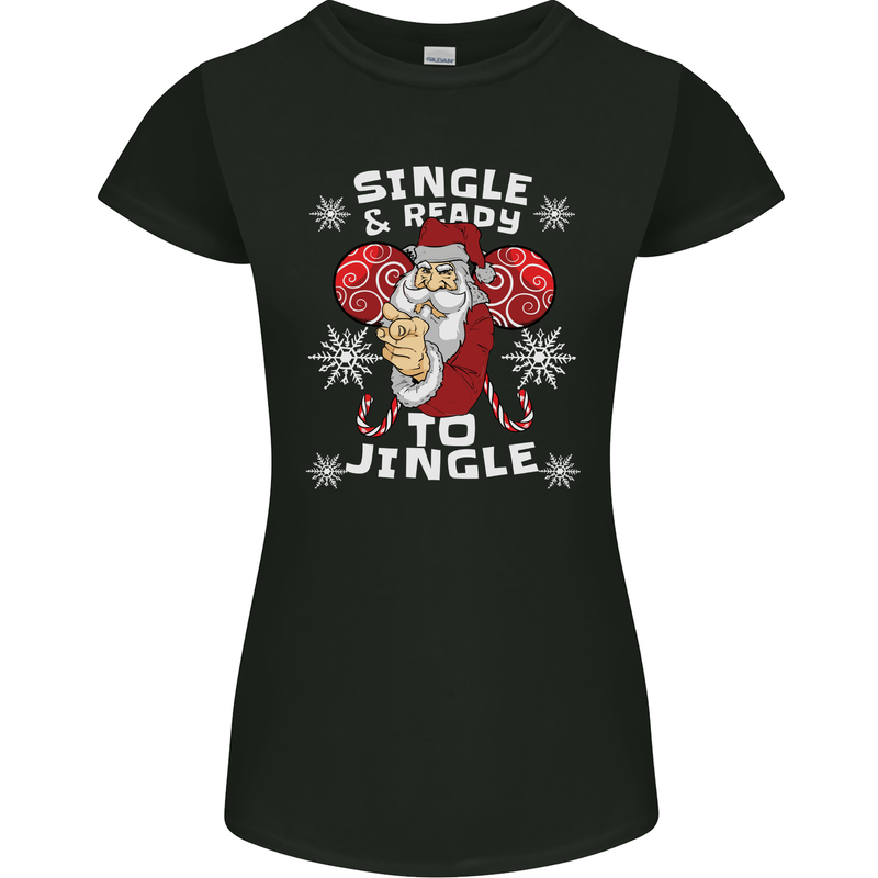 Single and Ready to Jingle Christmas Funny Womens Petite Cut T-Shirt Black