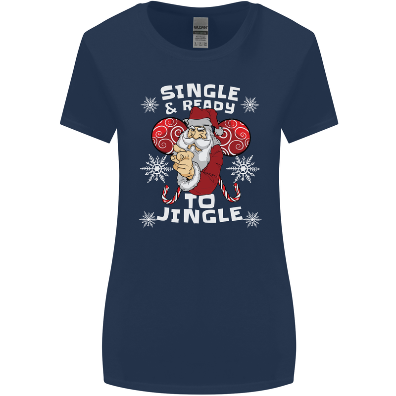 Single and Ready to Jingle Christmas Funny Womens Wider Cut T-Shirt Navy Blue