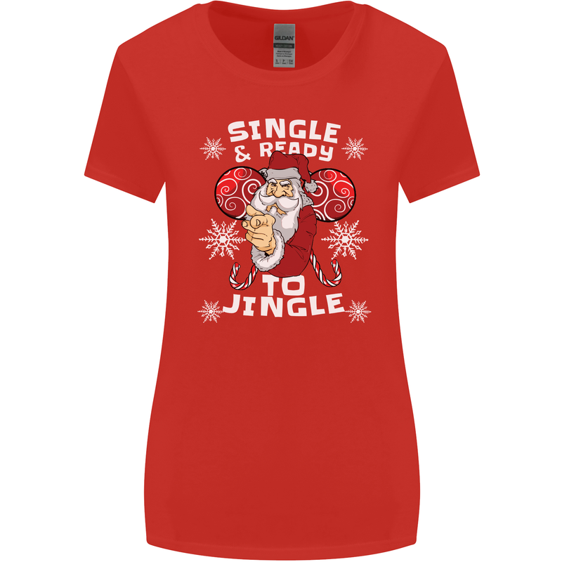 Single and Ready to Jingle Christmas Funny Womens Wider Cut T-Shirt Red