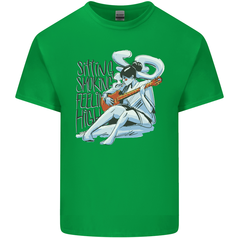 Sitting Smoking Weed Feeling High Cannabis Kids T-Shirt Childrens Irish Green