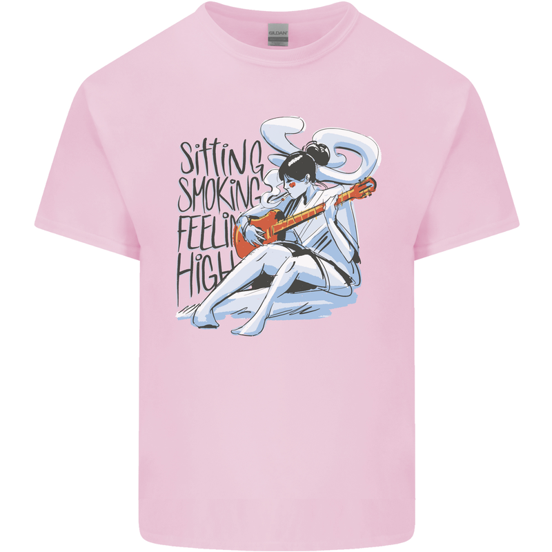 Sitting Smoking Weed Feeling High Cannabis Kids T-Shirt Childrens Light Pink