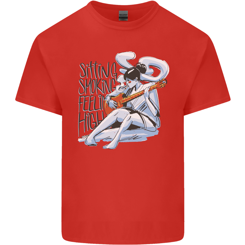 Sitting Smoking Weed Feeling High Cannabis Kids T-Shirt Childrens Red
