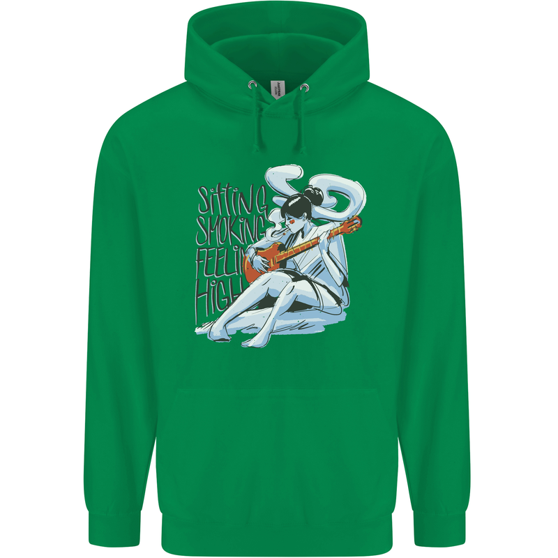 Sitting Smoking Weed Feeling High Cannabis Mens 80% Cotton Hoodie Irish Green