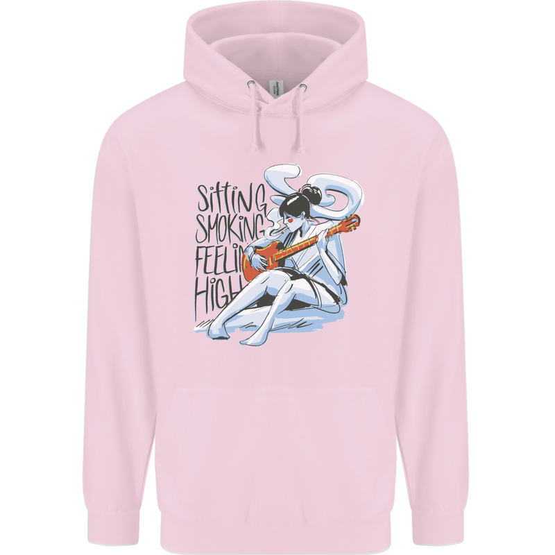 Sitting Smoking Weed Feeling High Cannabis Mens 80% Cotton Hoodie Light Pink