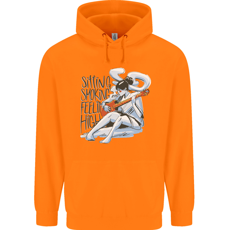 Sitting Smoking Weed Feeling High Cannabis Mens 80% Cotton Hoodie Orange