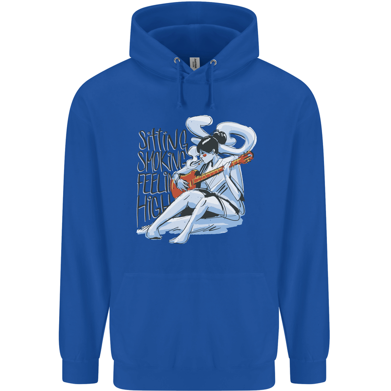 Sitting Smoking Weed Feeling High Cannabis Mens 80% Cotton Hoodie Royal Blue