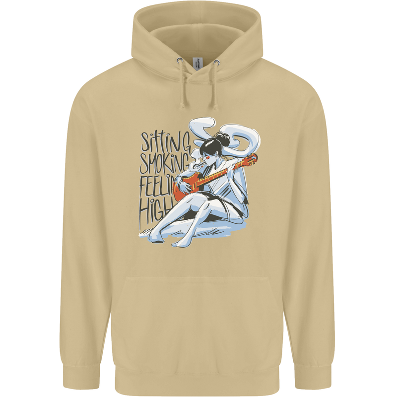 Sitting Smoking Weed Feeling High Cannabis Mens 80% Cotton Hoodie Sand