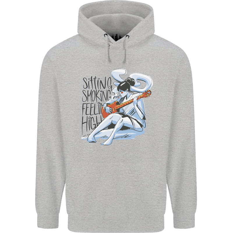 Sitting Smoking Weed Feeling High Cannabis Mens 80% Cotton Hoodie Sports Grey