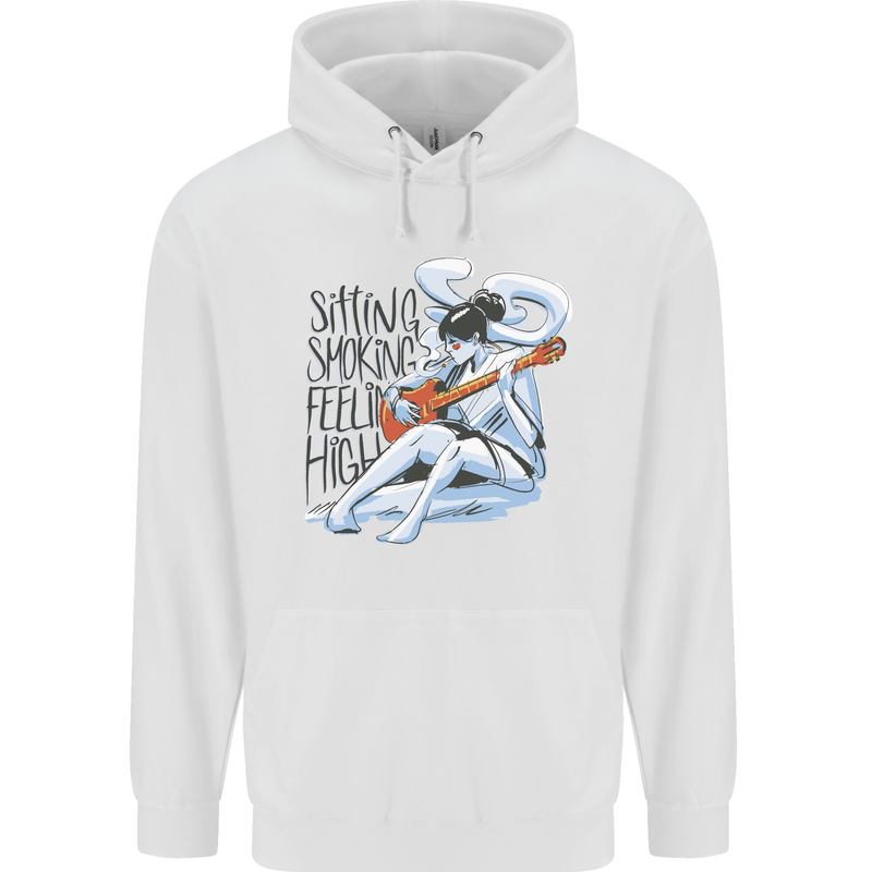 Sitting Smoking Weed Feeling High Cannabis Mens 80% Cotton Hoodie White