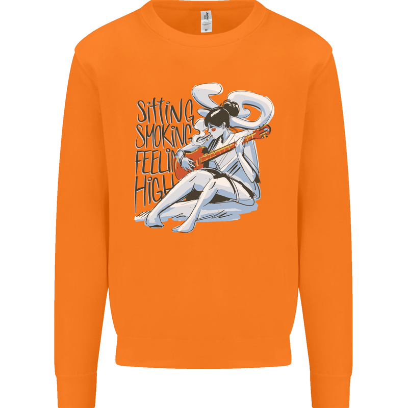 Sitting Smoking Weed Feeling High Cannabis Mens Sweatshirt Jumper Orange
