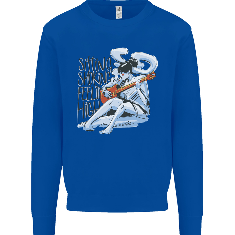 Sitting Smoking Weed Feeling High Cannabis Mens Sweatshirt Jumper Royal Blue