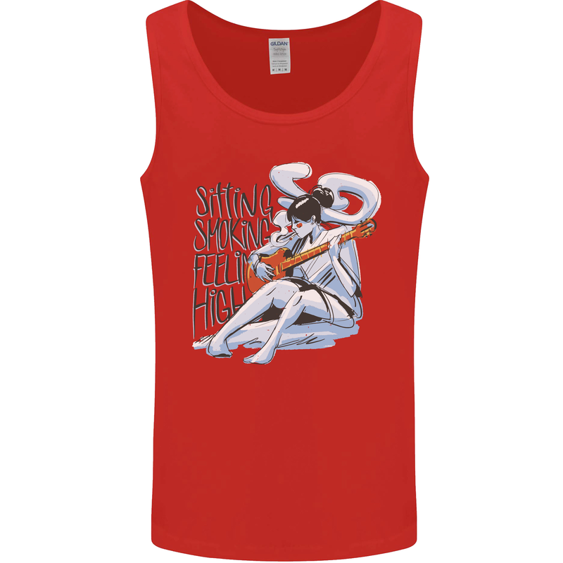 Sitting Smoking Weed Feeling High Cannabis Mens Vest Tank Top Red