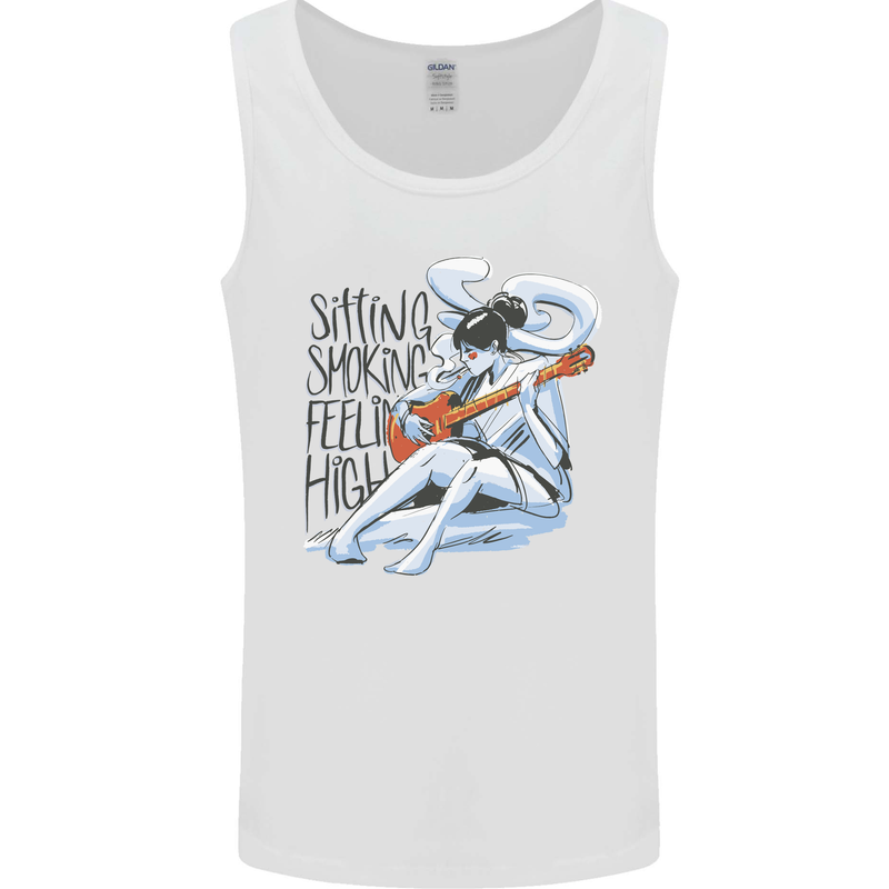 Sitting Smoking Weed Feeling High Cannabis Mens Vest Tank Top White