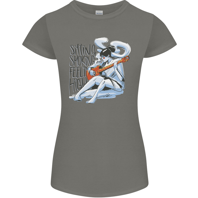 Sitting Smoking Weed Feeling High Cannabis Womens Petite Cut T-Shirt Charcoal