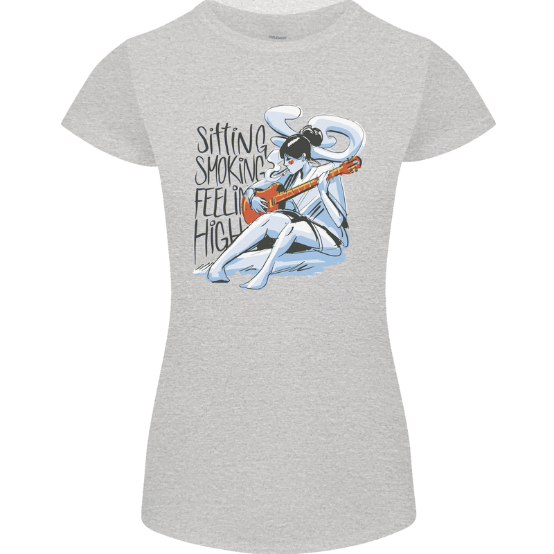 Sitting Smoking Weed Feeling High Cannabis Womens Petite Cut T-Shirt Sports Grey