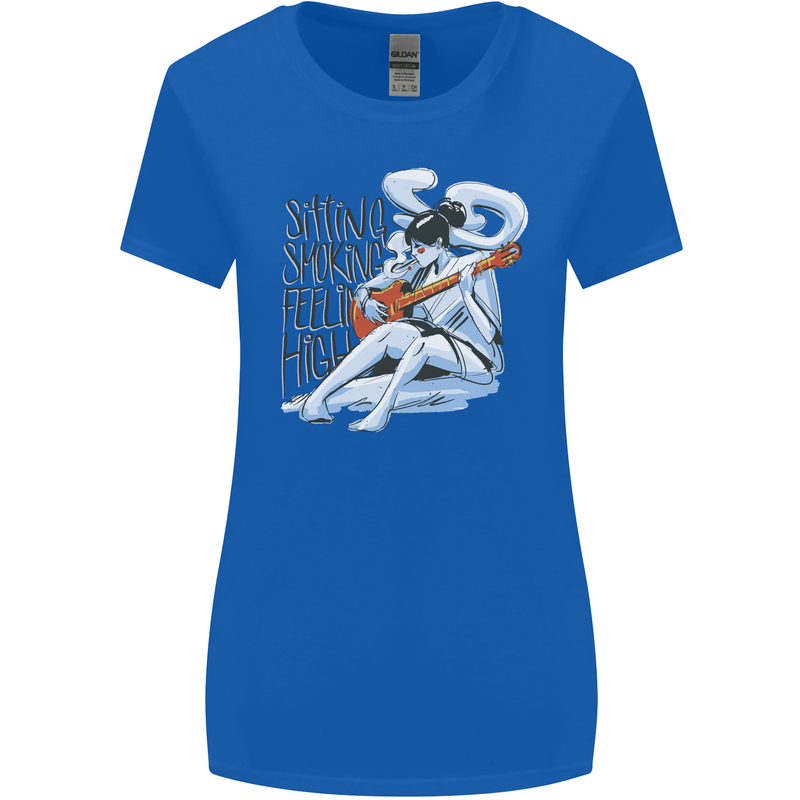 Sitting Smoking Weed Feeling High Cannabis Womens Wider Cut T-Shirt Royal Blue