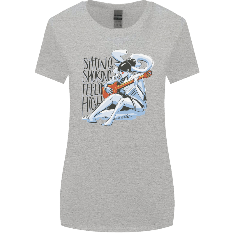 Sitting Smoking Weed Feeling High Cannabis Womens Wider Cut T-Shirt Sports Grey