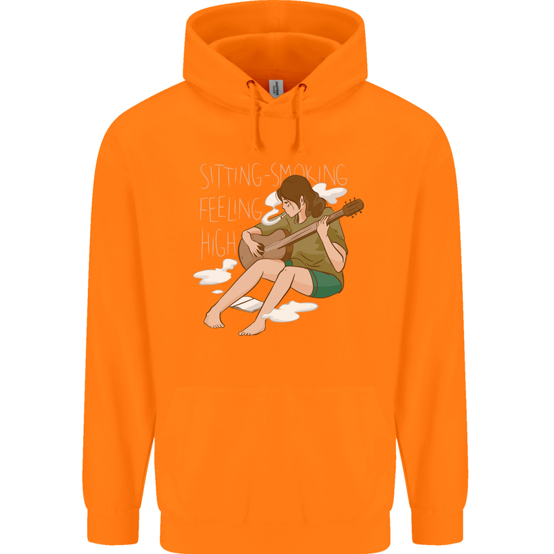 Sitting Smoking Weed Feeling High Drugs Childrens Kids Hoodie Orange
