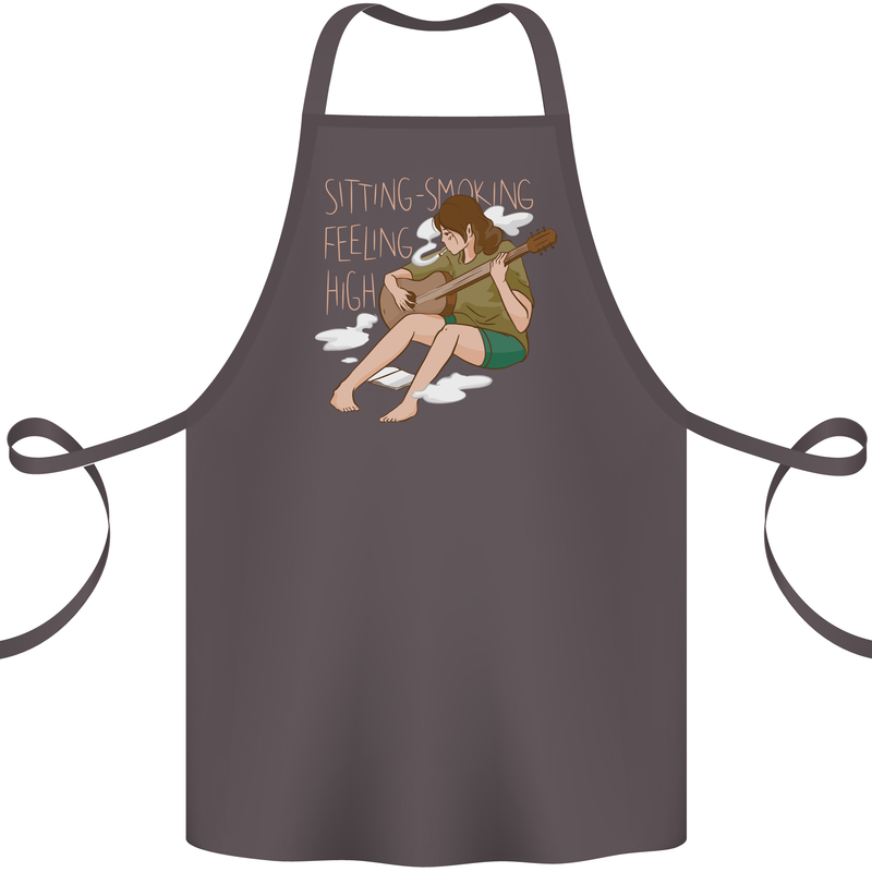 Sitting Smoking Weed Feeling High Drugs Cotton Apron 100% Organic Dark Grey