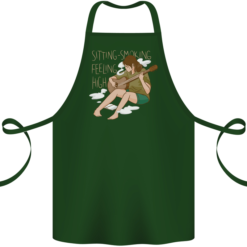 Sitting Smoking Weed Feeling High Drugs Cotton Apron 100% Organic Forest Green