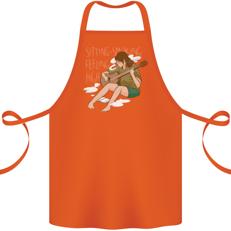 Sitting Smoking Weed Feeling High Drugs Cotton Apron 100% Organic Orange