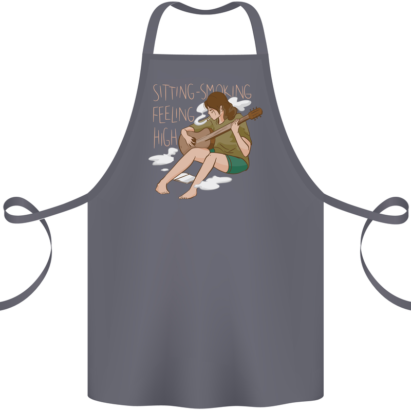 Sitting Smoking Weed Feeling High Drugs Cotton Apron 100% Organic Steel