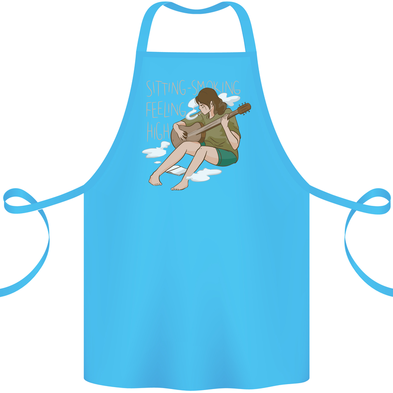 Sitting Smoking Weed Feeling High Drugs Cotton Apron 100% Organic Turquoise