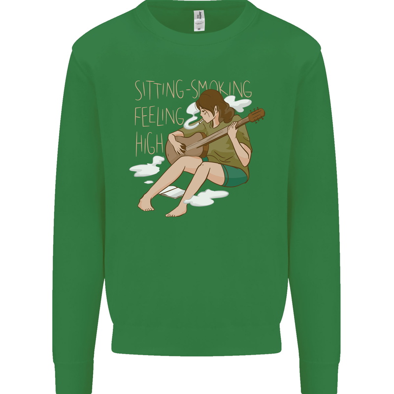 Sitting Smoking Weed Feeling High Drugs Kids Sweatshirt Jumper Irish Green