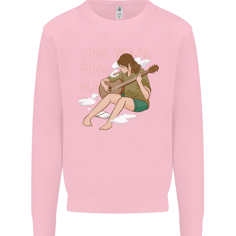 Sitting Smoking Weed Feeling High Drugs Kids Sweatshirt Jumper Light Pink