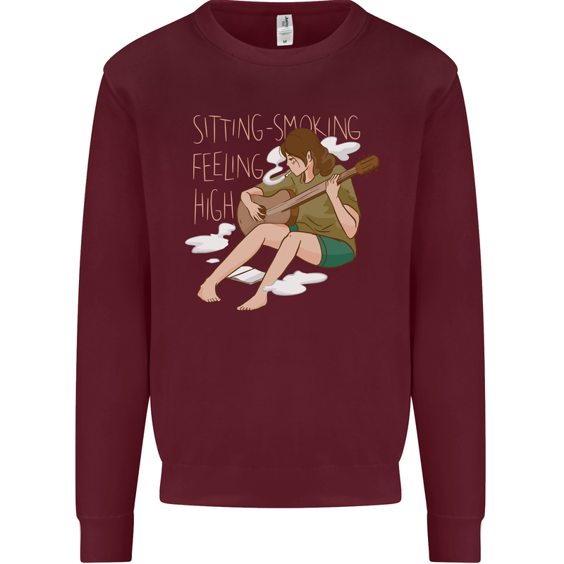 Sitting Smoking Weed Feeling High Drugs Kids Sweatshirt Jumper Maroon