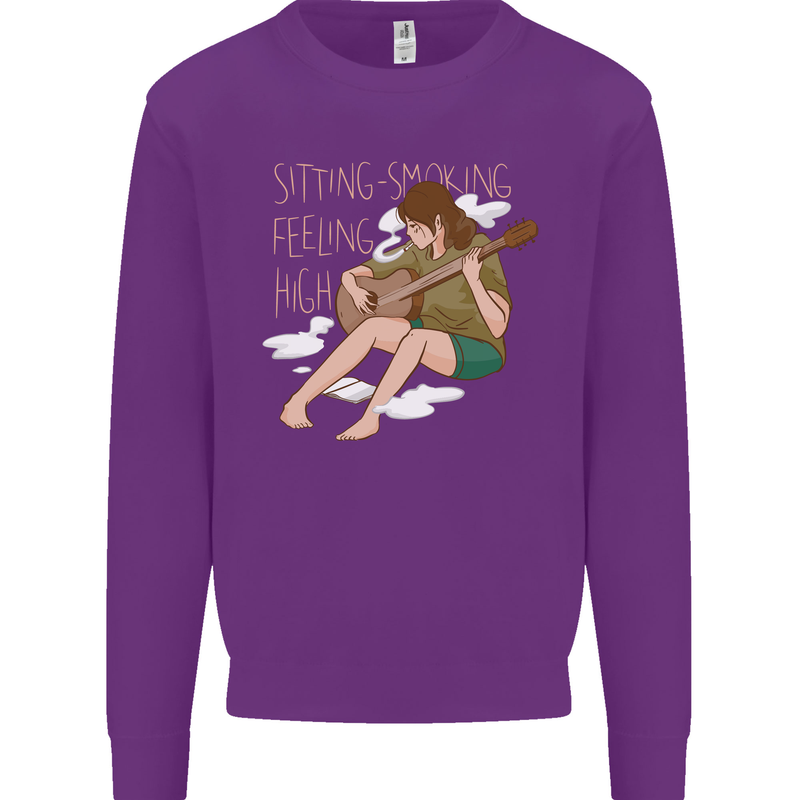 Sitting Smoking Weed Feeling High Drugs Kids Sweatshirt Jumper Purple