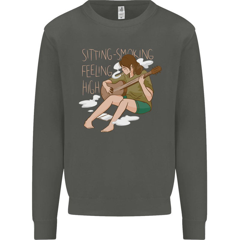 Sitting Smoking Weed Feeling High Drugs Kids Sweatshirt Jumper Storm Grey