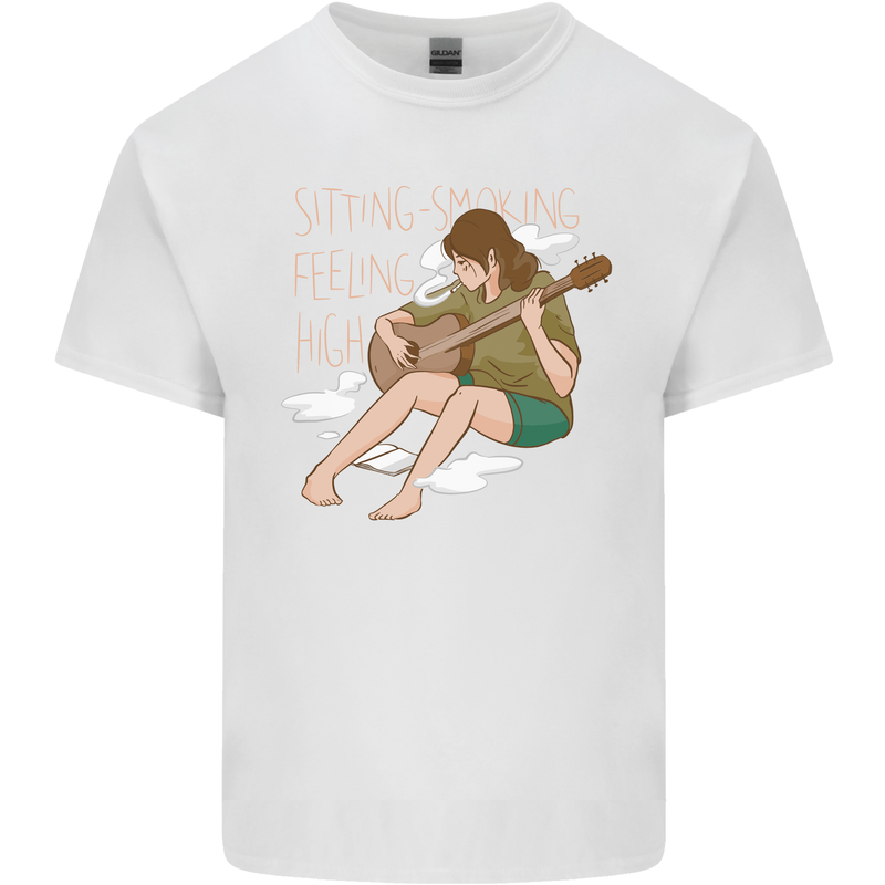 Sitting Smoking Weed Feeling High Drugs Kids T-Shirt Childrens White