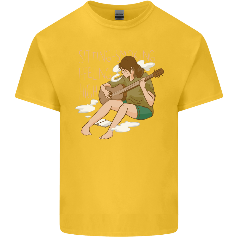 Sitting Smoking Weed Feeling High Drugs Kids T-Shirt Childrens Yellow