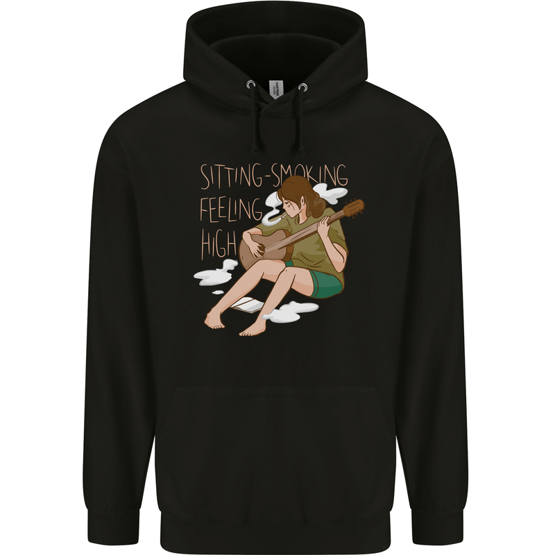 Sitting Smoking Weed Feeling High Drugs Mens 80% Cotton Hoodie Black