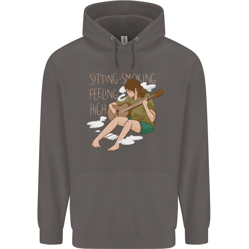 Sitting Smoking Weed Feeling High Drugs Mens 80% Cotton Hoodie Charcoal